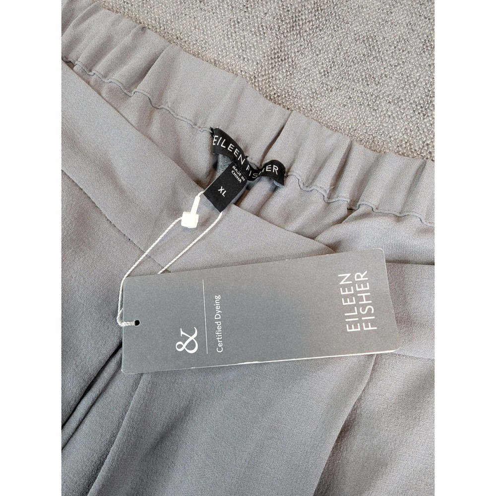 NWT Eileen Fisher Pants Womens XL Pewter Gray Ankle Length Silk Pleated Crepe